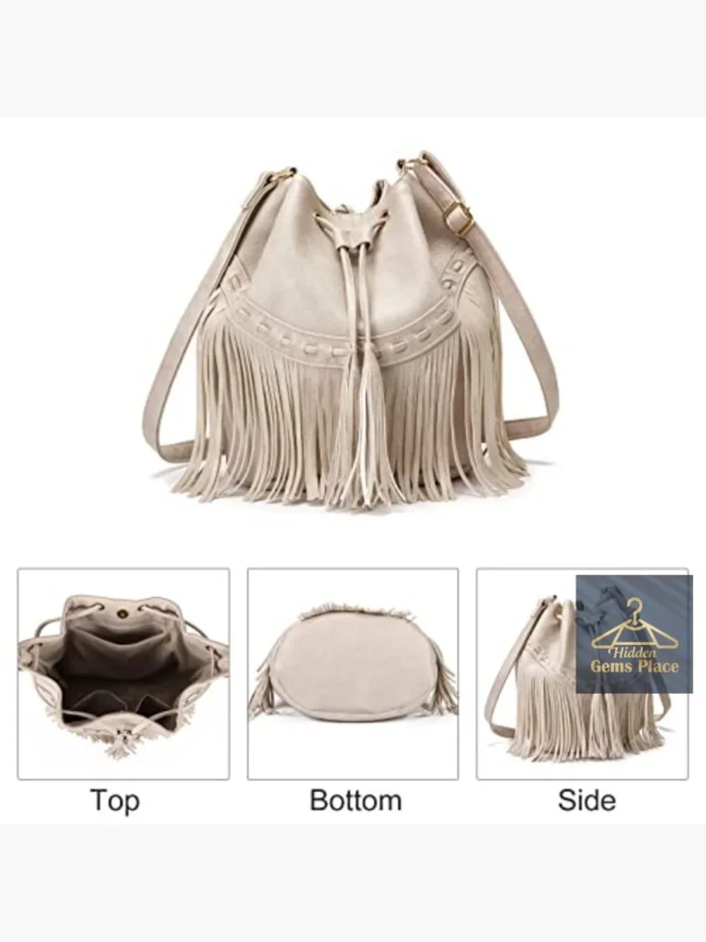 Vegan Leather Bucket Bag Crossbody Fringe Tassel Hobo Shoulder Purse Drawstring